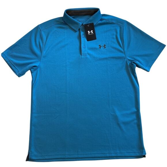 Under Armour Golf Shirt Men Large Blue Loose Tech Polo Performance Short Sleeve - Picture 1 of 8